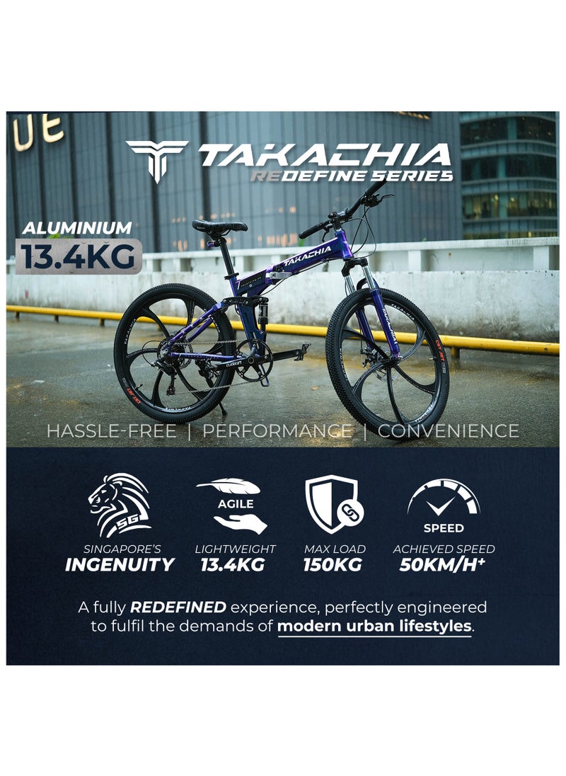 TAKACHIA Redefine Series 26 Inch Folding Mountain Bike [Liquid Plus Series] - Foldable Bicycle for Men & Ladies