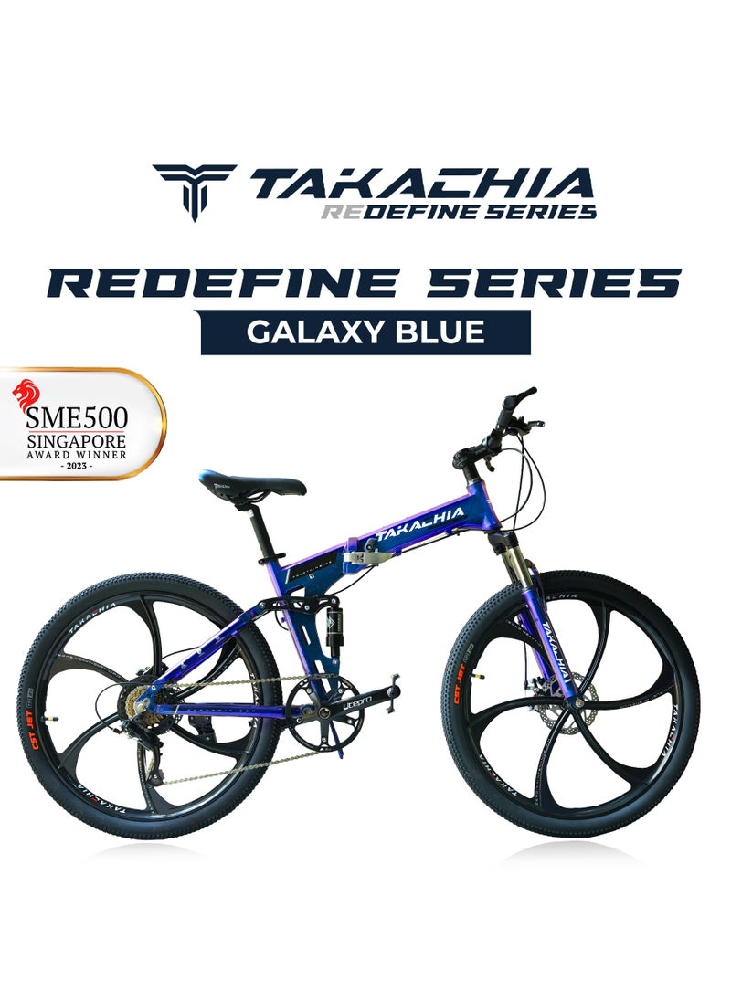 TAKACHIA Redefine Series 26 Inch Folding Mountain Bike [Liquid Plus Series] - Foldable Bicycle for Men & Ladies