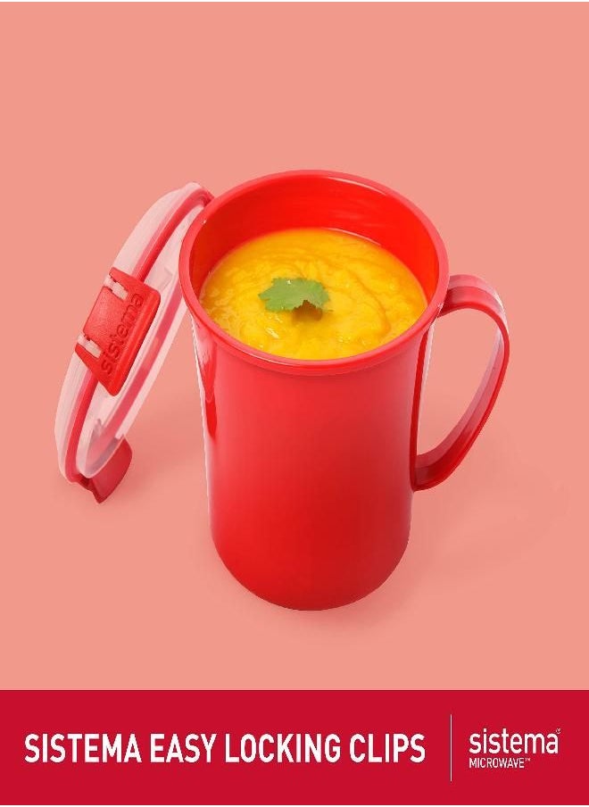 Sistema Microwave Soup Mug with Lid and Steam Release Vent, Dishwasher Safe, 22.1-Ounce, Red