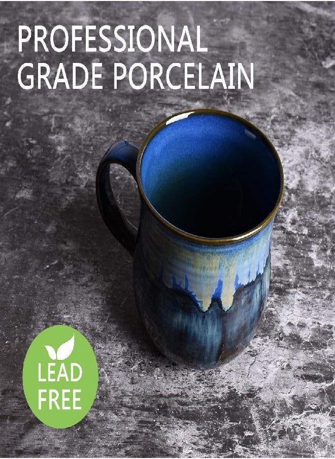 Bosmarlin Large Ceramic Coffee Mug, Blue Big Tea Cup for Office and Home, 21 Oz, Dishwasher and Microwave Safe, 1 PCS