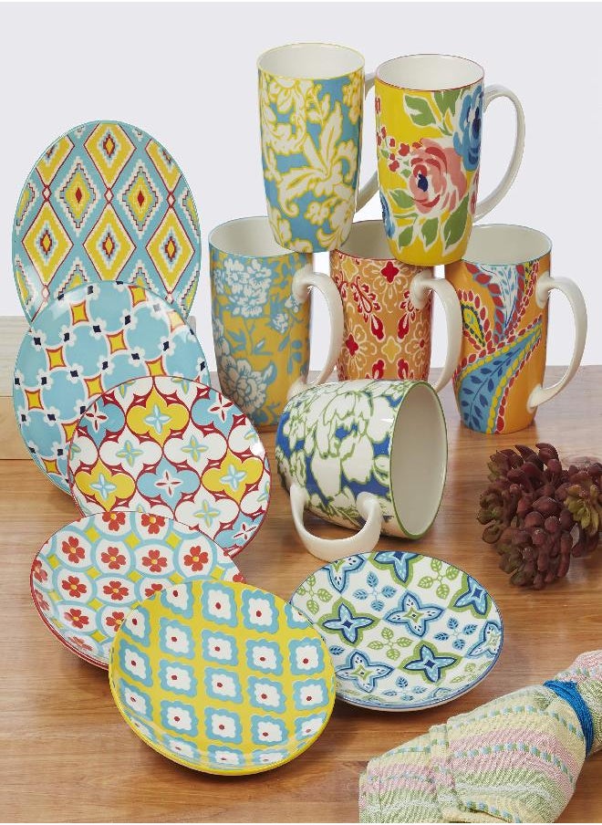 Certified International Damask Floral 14 oz. Mugs, Set of 6 Assorted Designs,