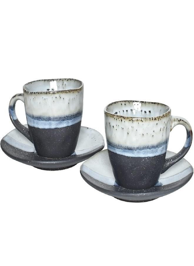 Bosmarlin Stoneware Coffee Cup Mug with Saucer Set of 2 for Latte, Cappuccino, Tea, Oz, Dishwasher and Microwave Safe (Black, 2)