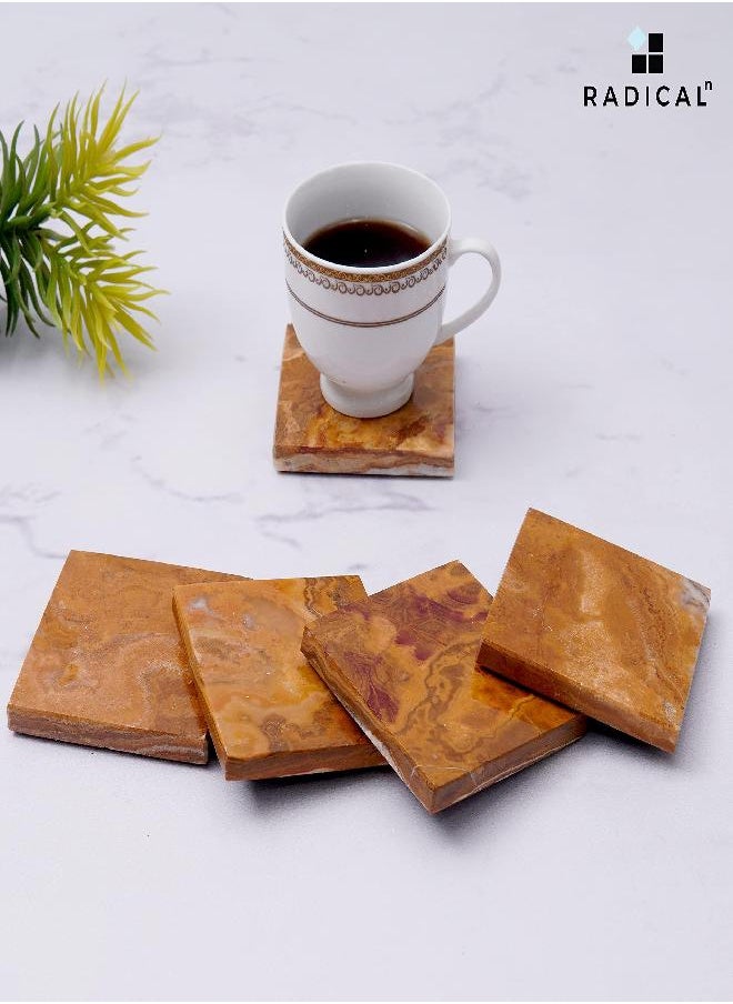 Coaster Set of 6 Red Handmade Marble 3.5 Inch Coasters Set Spoon Rest Warming Coffee Mug Mat Coasters - Non Ceramic, Rubber and Metal - Kitchen Caddy, Office Pot Drink Non Ceramic