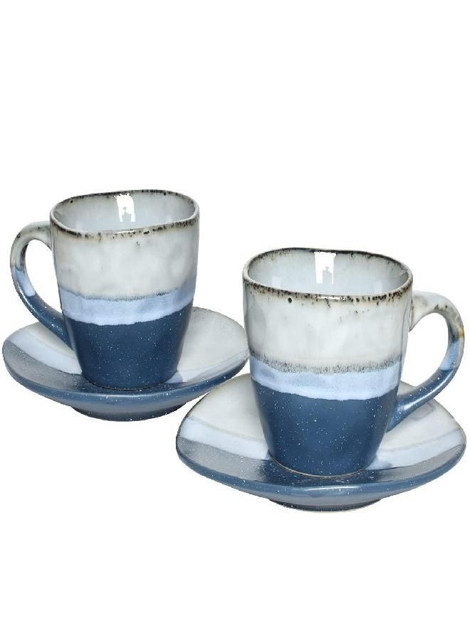Bosmarlin Stoneware Coffee Cup Mug with Saucer Set of 2 for Latte, Cappuccino, Tea, Oz, Dishwasher and Microwave Safe (Blue, 2)