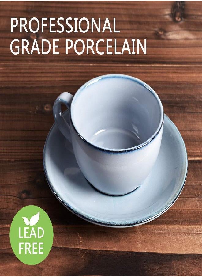 Bosmarlin Ceramic Coffee Cup Mug with Saucer Set of 2 for Latte, Cappuccino, Tea, 8.5 Oz, Dishwasher and Microwave Safe(Grey&Blue, 2)