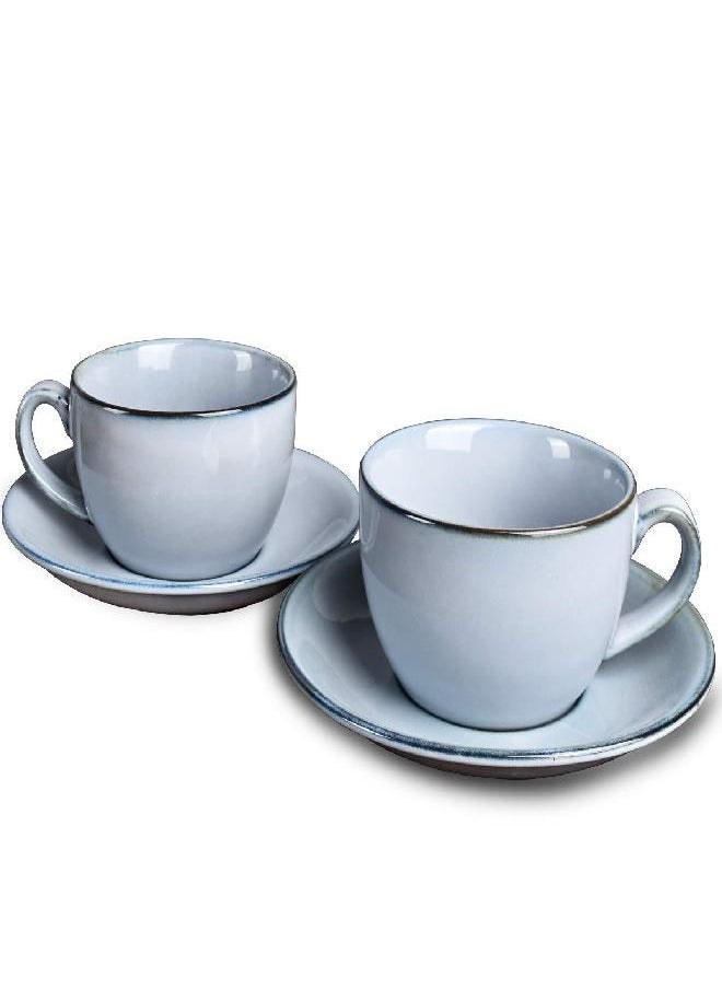 Bosmarlin Ceramic Coffee Cup Mug with Saucer Set of 2 for Latte, Cappuccino, Tea, 8.5 Oz, Dishwasher and Microwave Safe(Grey&Blue, 2)