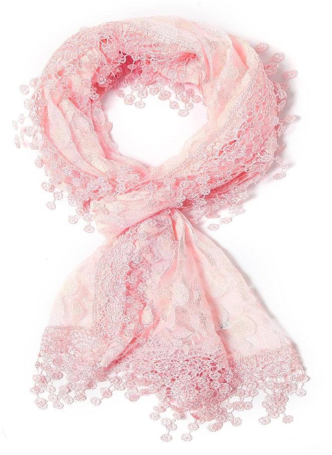 Cindy and Wendy Lightweight Soft Leaf Lace Fringes Scarf shawl for Women,Peach Pink,One Size