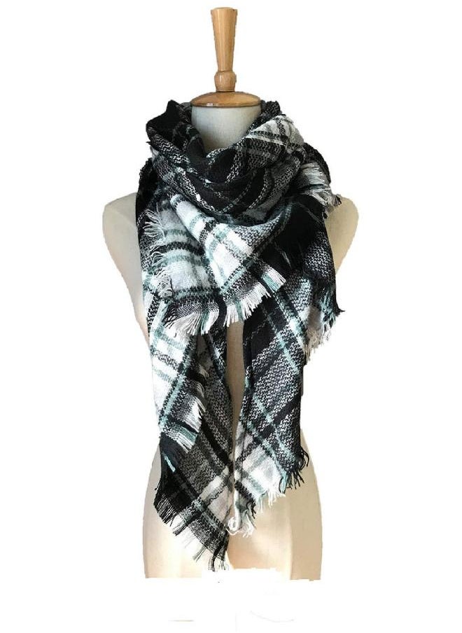 Wander Agio Women's Fashion Scaves Shawl Grid Winter Warm Plaid Scarf Fichu New Black White 26