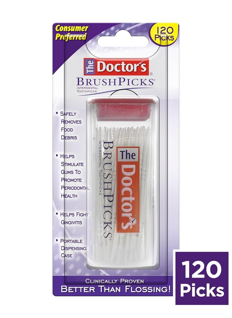 The Doctor's BrushPicks, Interdental Brushes and Dental Pick 2-in-1, Plaque Remover for Teeth, 120 Toothpicks, 1 Pack