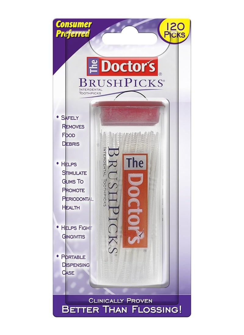 The Doctor's BrushPicks, Interdental Brushes and Dental Pick 2-in-1, Plaque Remover for Teeth, 120 Toothpicks, 1 Pack