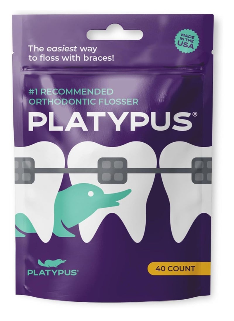 Platypus Orthodontic Flossers for Braces | Ortho Picks for Adults & Kids | Fits Under Arch Wire | Non-Damaging | Encourage Flossing Habits | Floss Teeth in Less Than Two Minutes | 40 Count (Pack of 1)