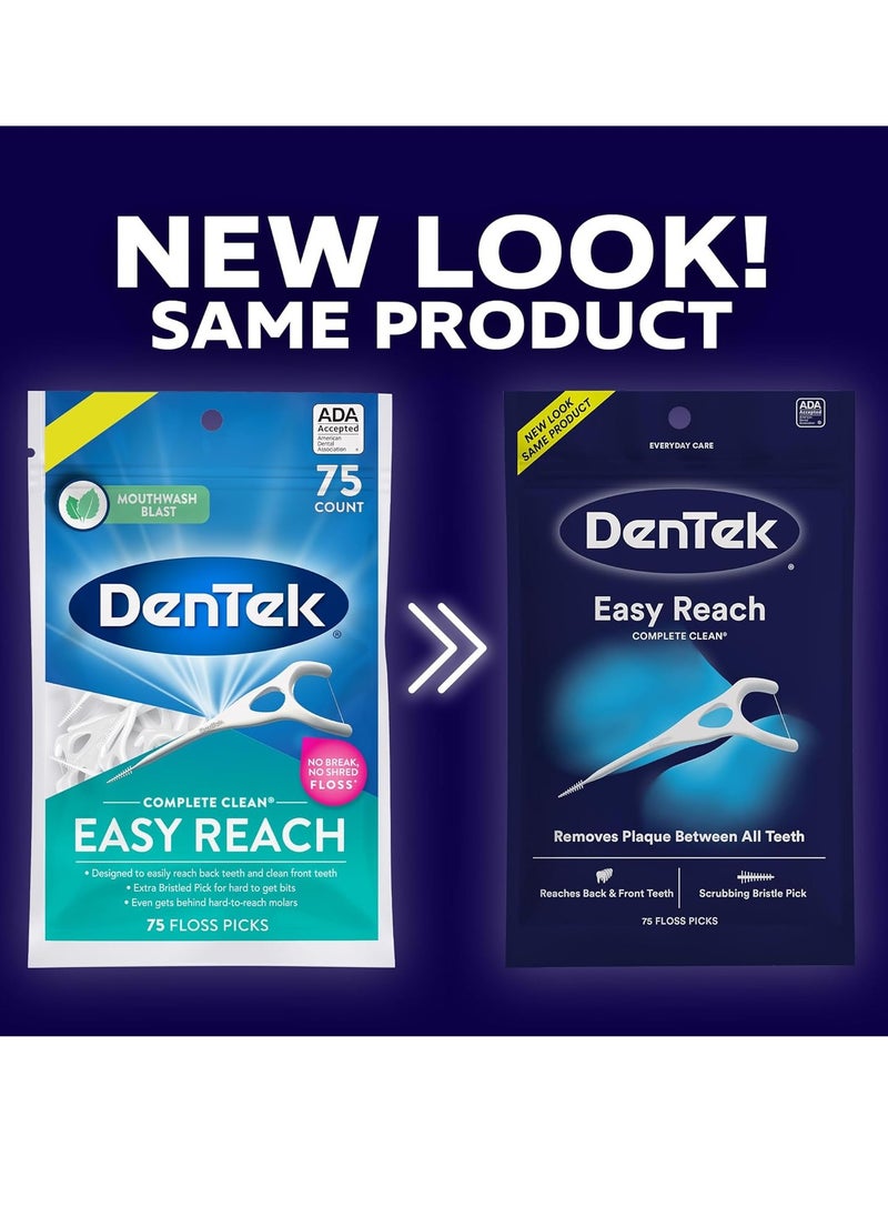 DenTek Complete Clean Easy Reach Floss Picks, No Break & No Shred Floss, 75 Count (Package May Vary)