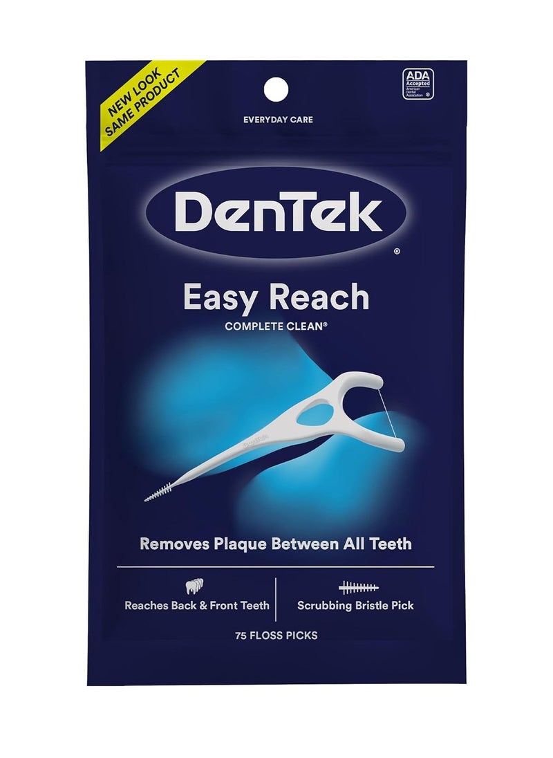 DenTek Complete Clean Easy Reach Floss Picks, No Break & No Shred Floss, 75 Count (Package May Vary)