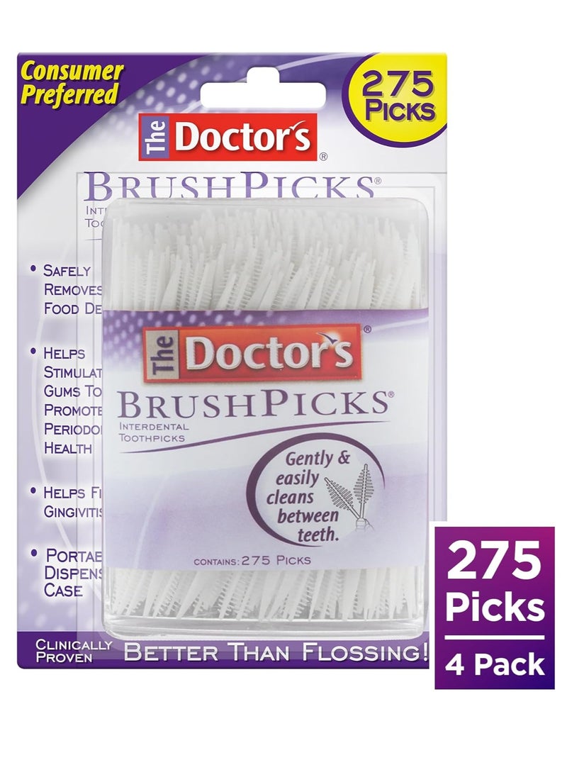 The Doctor's BrushPicks, Interdental Brushes and Dental Pick 2-in-1, Plaque Remover for Teeth, 275 Toothpicks, 4 Pack