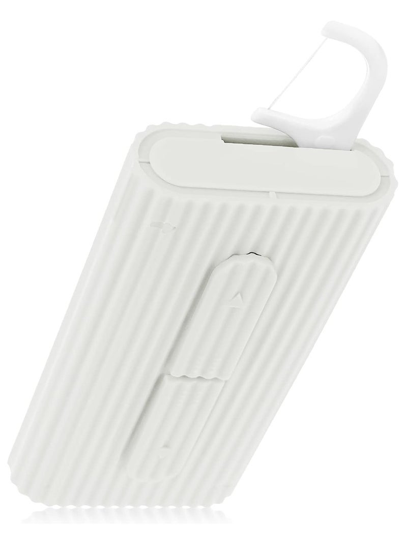 WLLHYF Portable Dental Floss Case Automatic Dental Floss Pick Organizer Case Travel Flosser Dispenser Storage Case Refillable Holder Boxes with 10 Floss Picks for Teeth Cleaning (White)