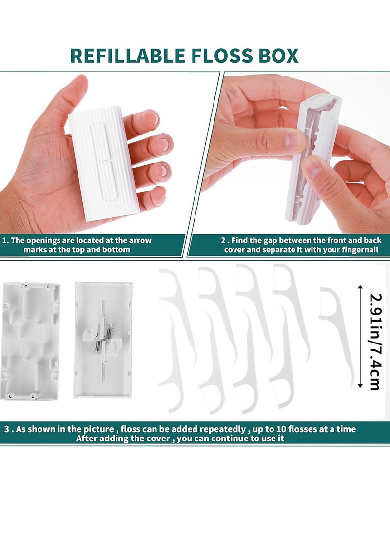 WLLHYF Portable Dental Floss Case Automatic Dental Floss Pick Organizer Case Travel Flosser Dispenser Storage Case Refillable Holder Boxes with 10 Floss Picks for Teeth Cleaning (White)