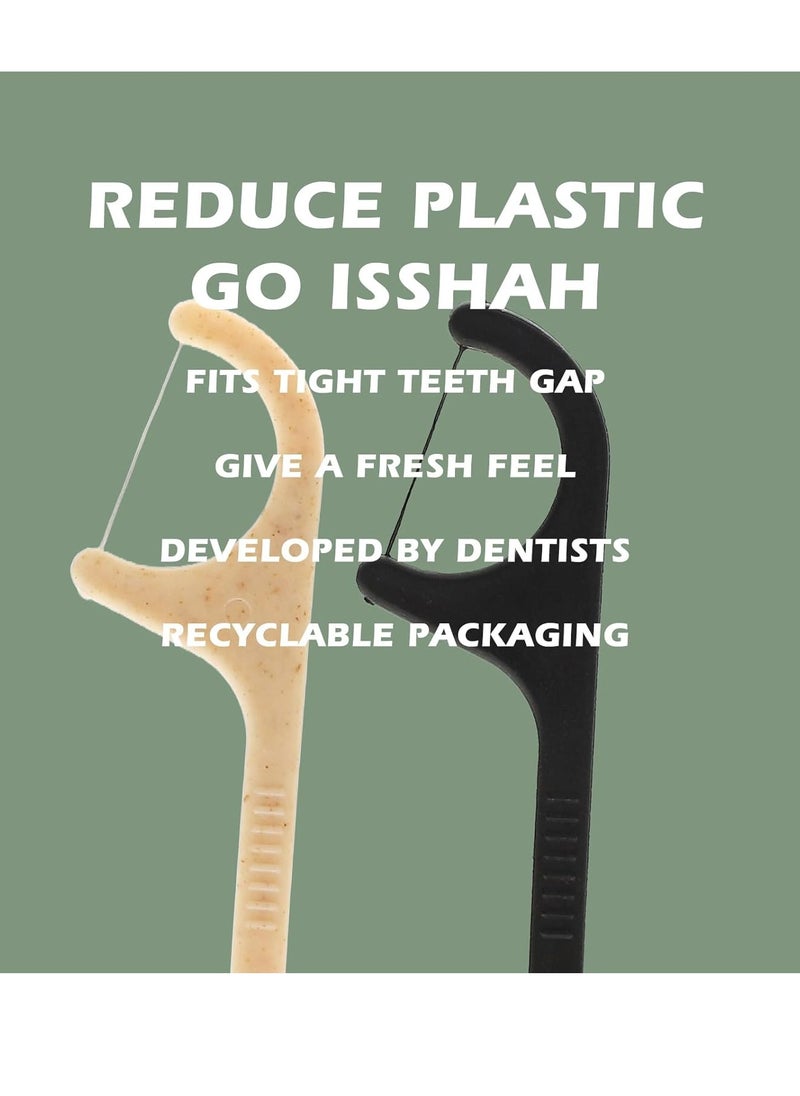 Natural Dental Floss Picks - 200 Count - PETA Approved, BPA Free, Vegan, Sustainable, Eco Friendly, Natural Dental Flossers by Isshah (Charcoal)
