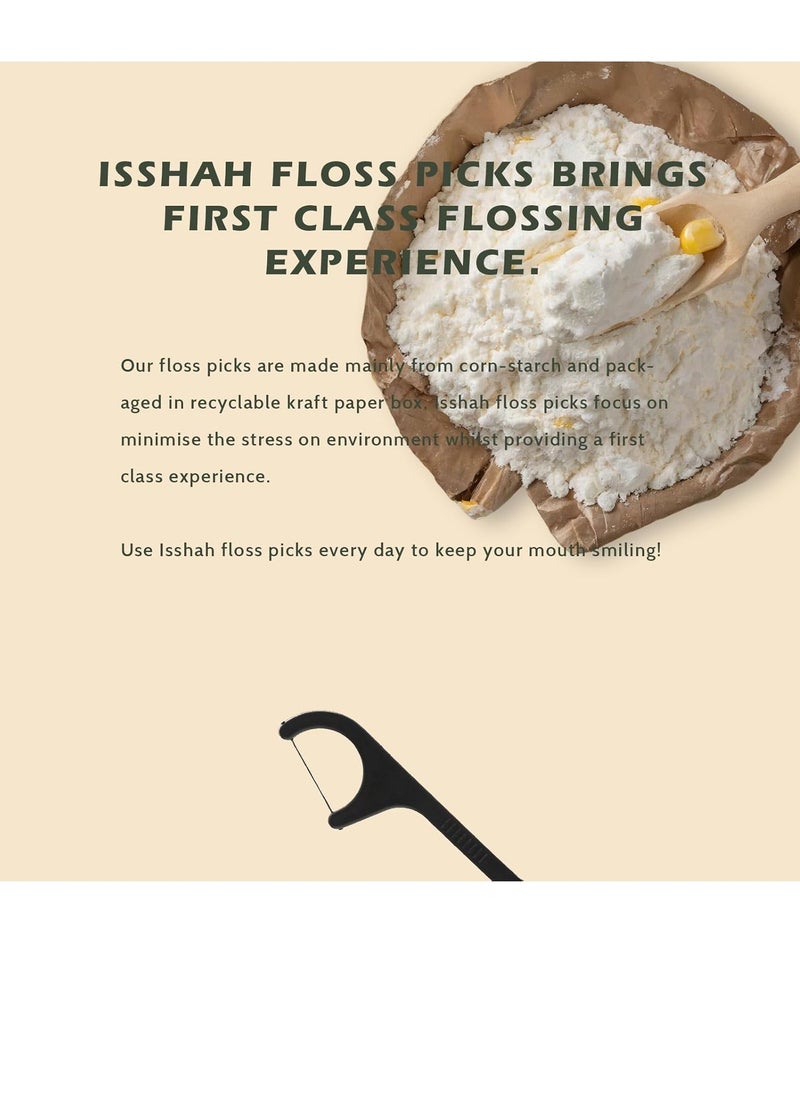Natural Dental Floss Picks - 200 Count - PETA Approved, BPA Free, Vegan, Sustainable, Eco Friendly, Natural Dental Flossers by Isshah (Charcoal)