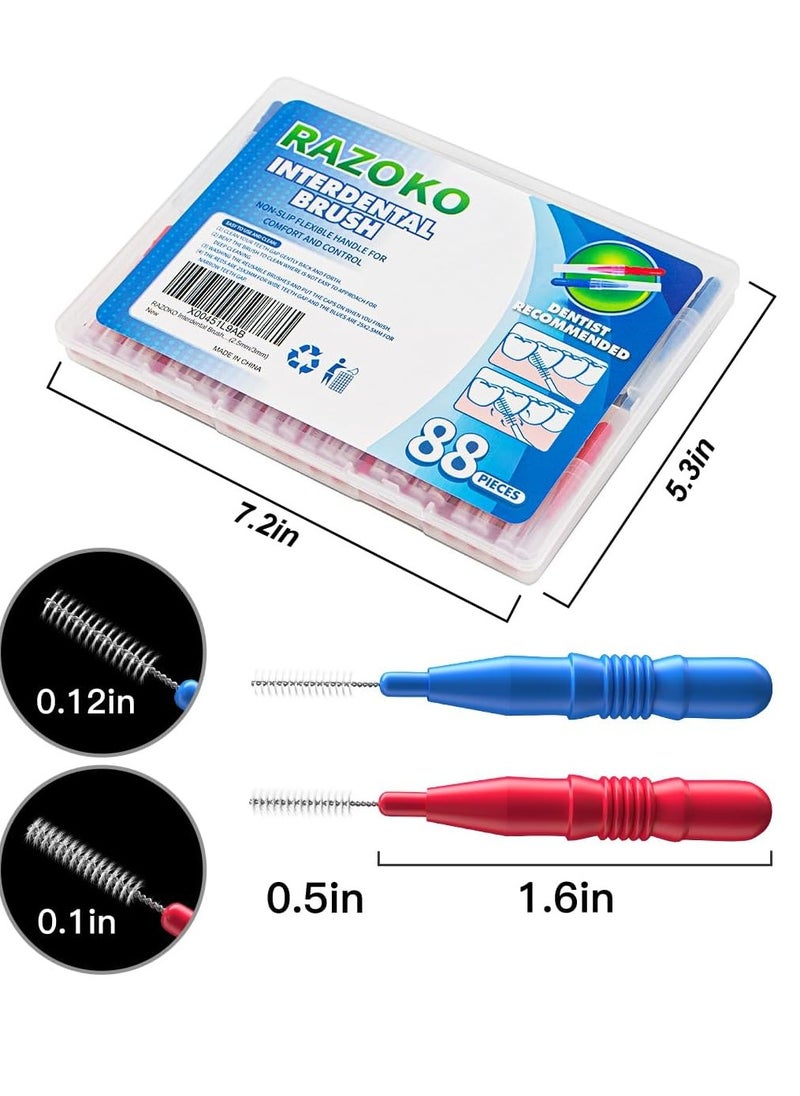 RAZOKO Interdental Brush, Flossing Head,Easy Use Tooth Cleaning Tool (72 Count)(2.5mm/3mm)