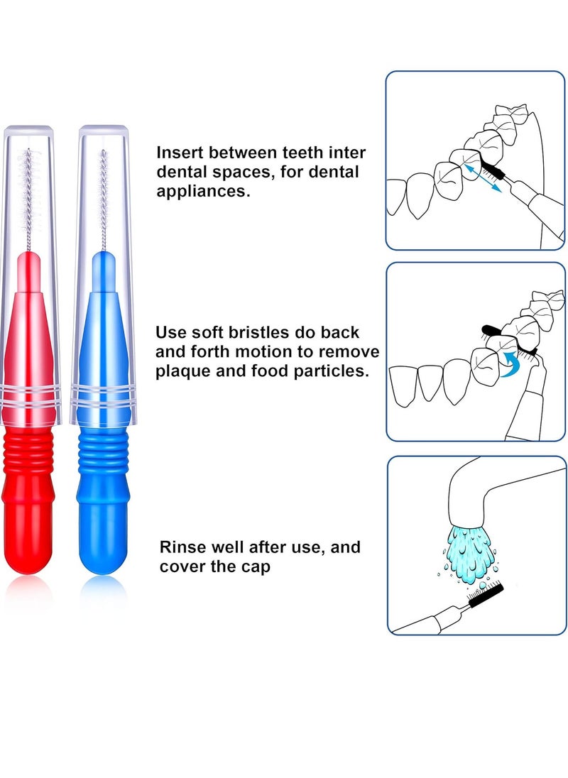 BBTO 100 Pcs Braces Dental Brush Flosser for Cleaner Interdental Brush Toothpick Dental Tooth Flossing Head Oral Dental Toothpick Cleaners Cleaning Tool (Red and Blue)