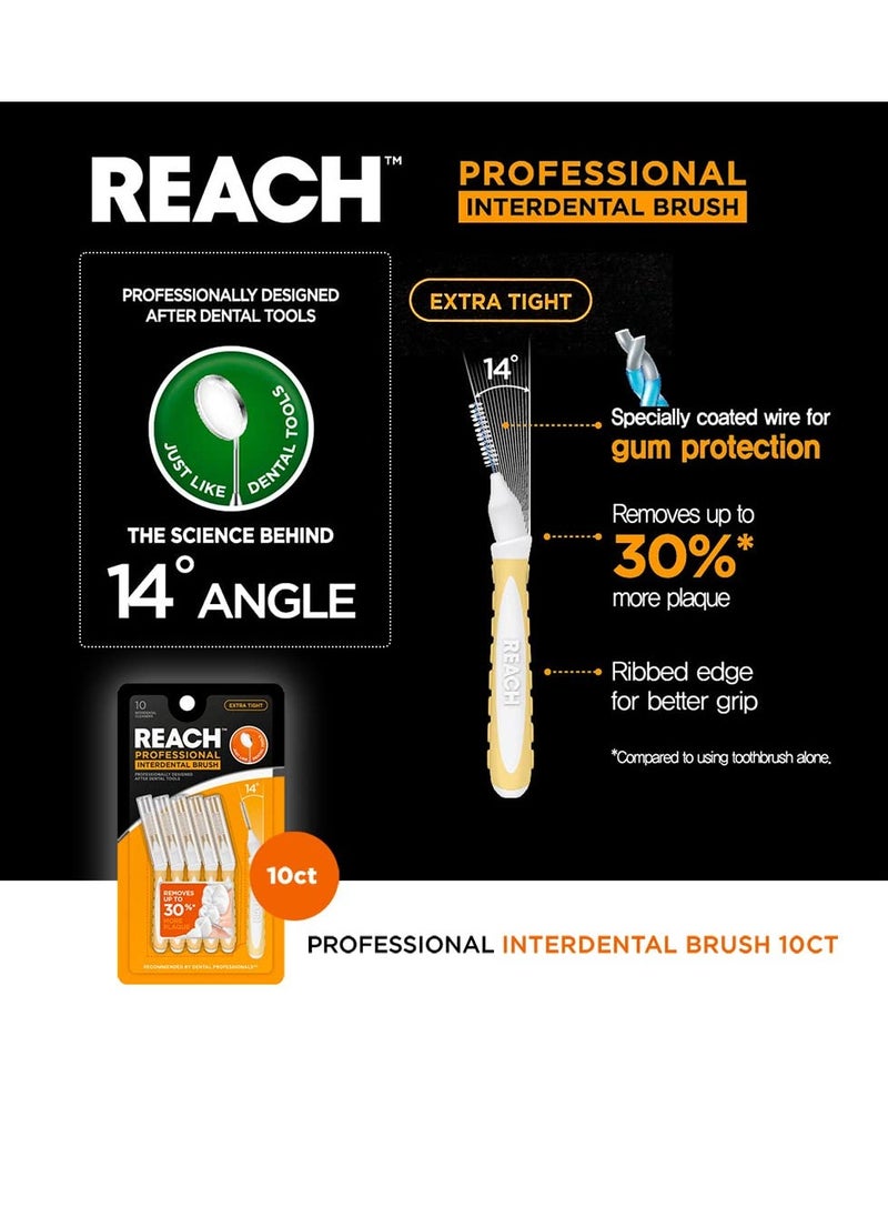 Reach Interdental Brush Cleaners, 0.7mm, Extra Tight, Sensitive Gum Protection, Plaque Remover for Teeth, Braces Flossers, Braces Brush, Dental Toothbrushes, Oral Care, 1 Pack, 10 Count