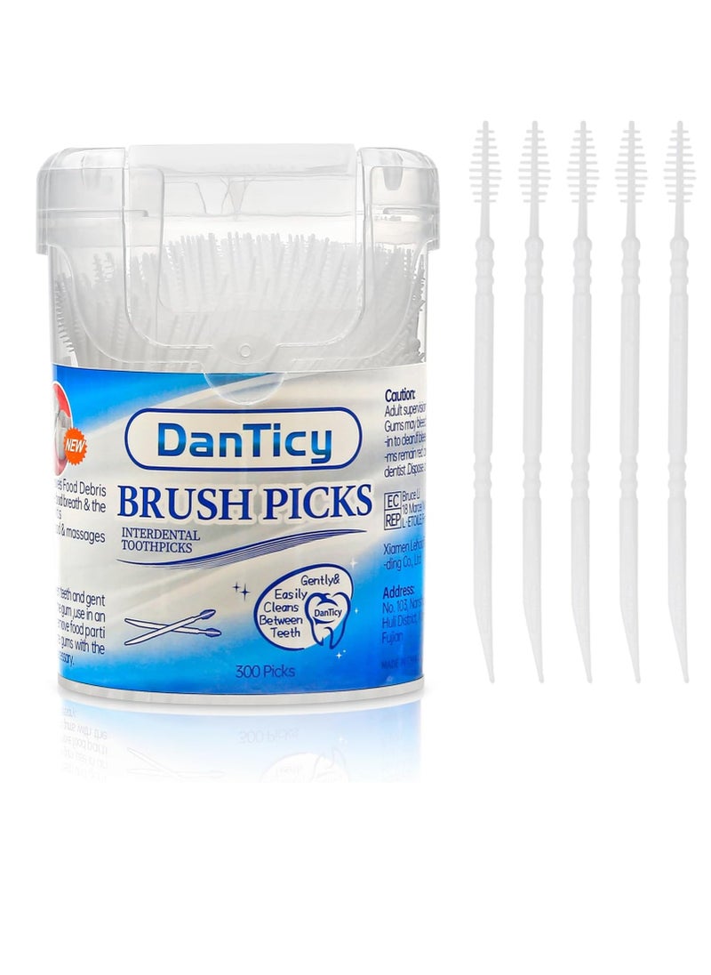 Brushpicks Interdental Toothpicks,Soft Bristle Dental Floss Picks Toothpicks,Helps Removes Plaque and Debris Between Your Teeth 300PCS (Pack of 1)