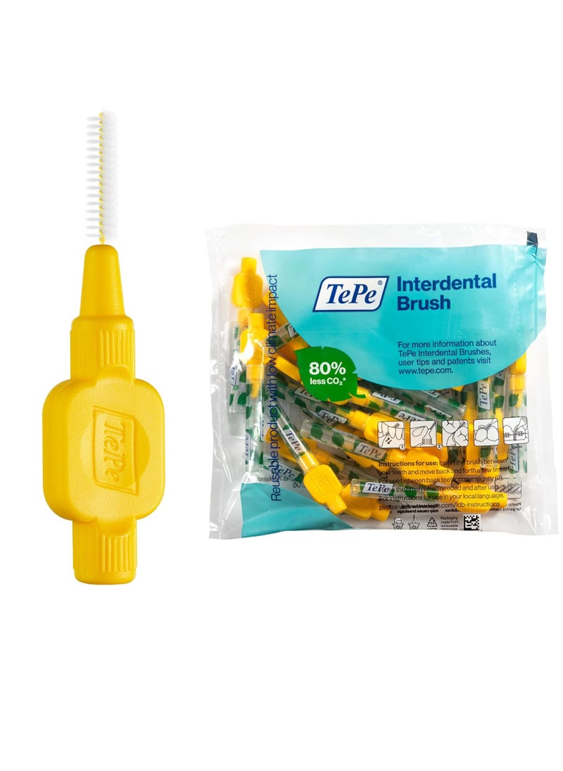 TEPE Interdental Brush Original, Soft Dental Brush for Teeth Cleaning, Pack of 25, 0.7 mm, Medium Gaps, Yellow, Size 4