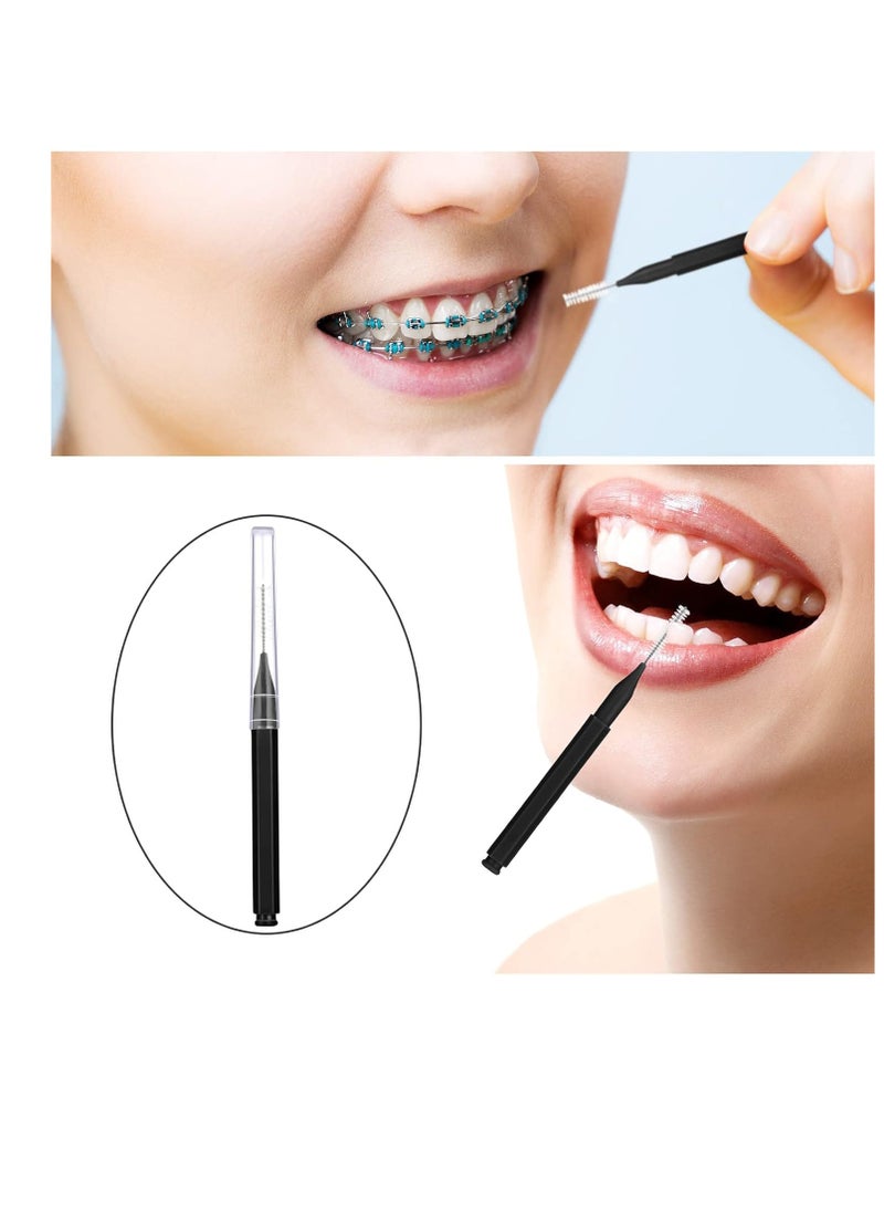 Patelai 100 Pieces Braces Brush for Cleaner Interdental Brush Toothpick Dental Tooth Flossing Head Oral Dental Hygiene Flosser Toothpick Cleaners Tooth Cleaning Tool (Black)