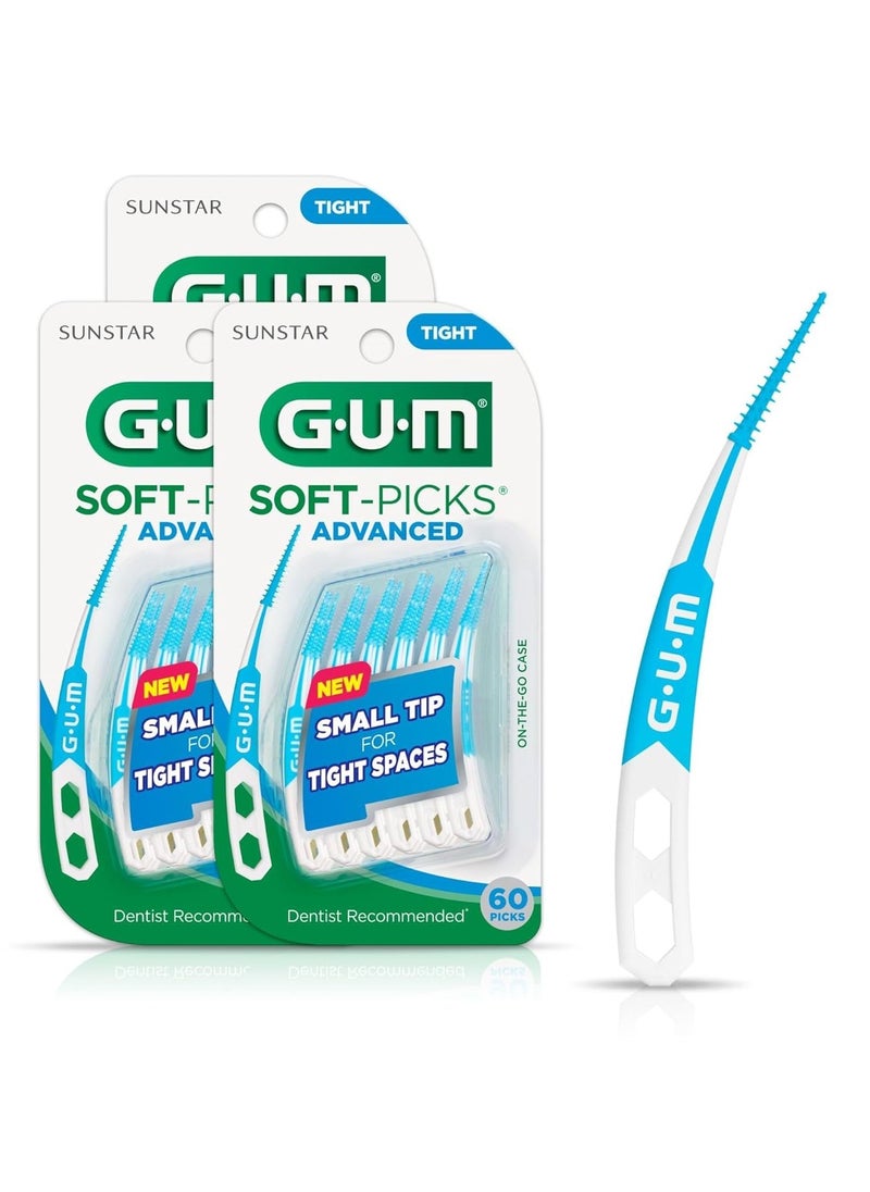 GUM Soft-Picks Advanced- Tight, Easy to Use Dental Picks for Teeth Cleaning and Gum Health, Disposable Interdental Brushes with Convenient Carry Case, Dentist Recommended Dental Picks, 60ct(3pk)