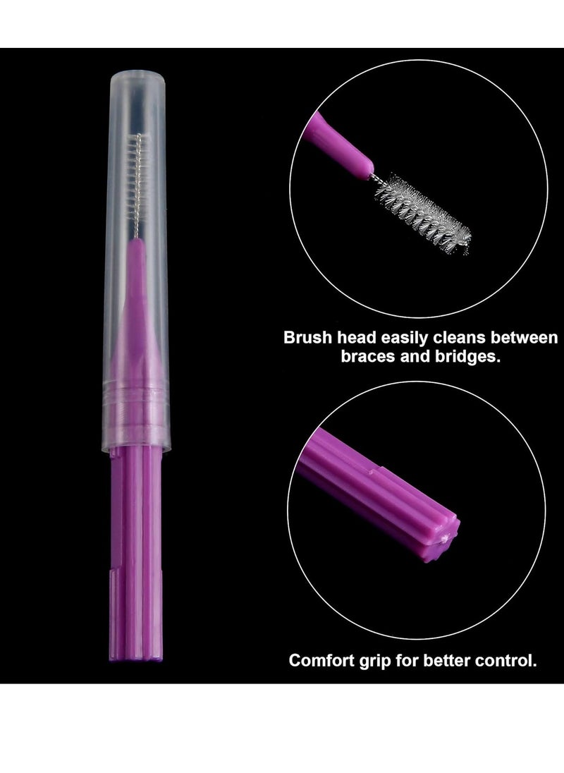 100 Pieces Braces Brush for Cleaner Interdental Brush Toothpick Dental Flossing Head Oral Hygiene Flosser Tooth Cleaning Tool (Light Blue, Yellow, Gray, Purple)