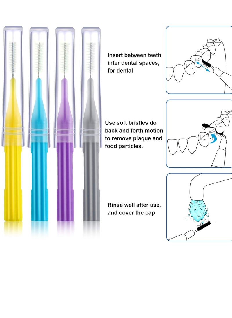100 Pieces Braces Brush for Cleaner Interdental Brush Toothpick Dental Flossing Head Oral Hygiene Flosser Tooth Cleaning Tool (Light Blue, Yellow, Gray, Purple)