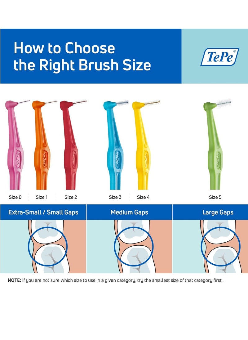 TEPE Interdental Brush Angle, Angled Dental Brush for Teeth Cleaning, Pack of 6, 0.44 mm, Extra-Small/Small Gaps, Pink, Size 0