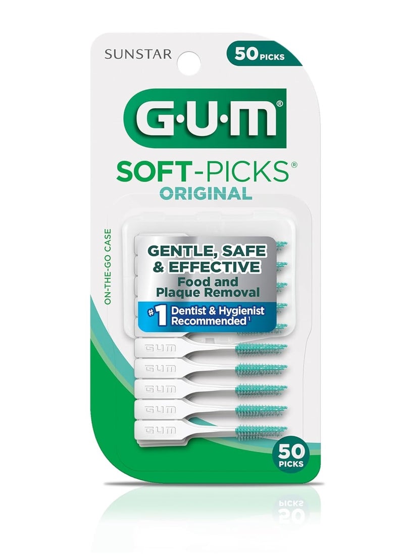 GUM Soft-Picks Original, Easy to Use Dental Picks for Teeth Cleaning Health, Disposable Interdental Brushes with Convenient Carry Case, Dentist Recommended Dental Picks, 50ct (6pk)