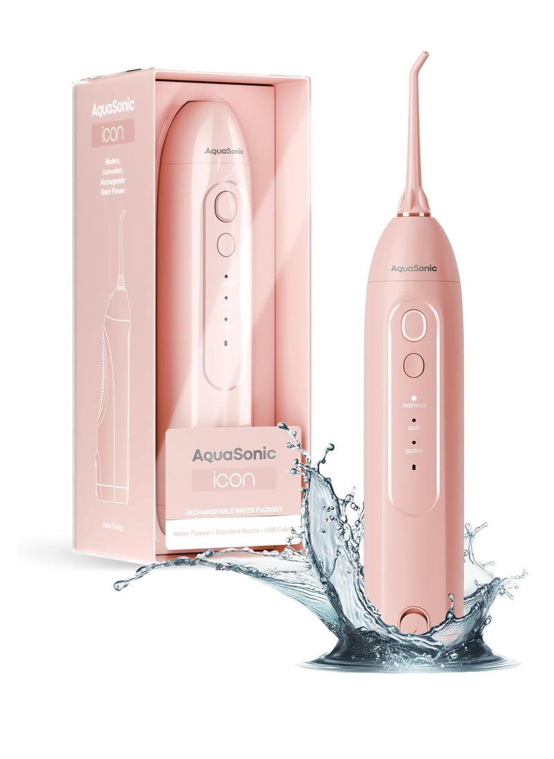 AquaSonic Icon Water Flosser for Teeth – Cordless Rechargeable Oral Irrigator – Waterproof, Portable Dental Cleaning with Jet Tip – Braces Home Travel - Blush