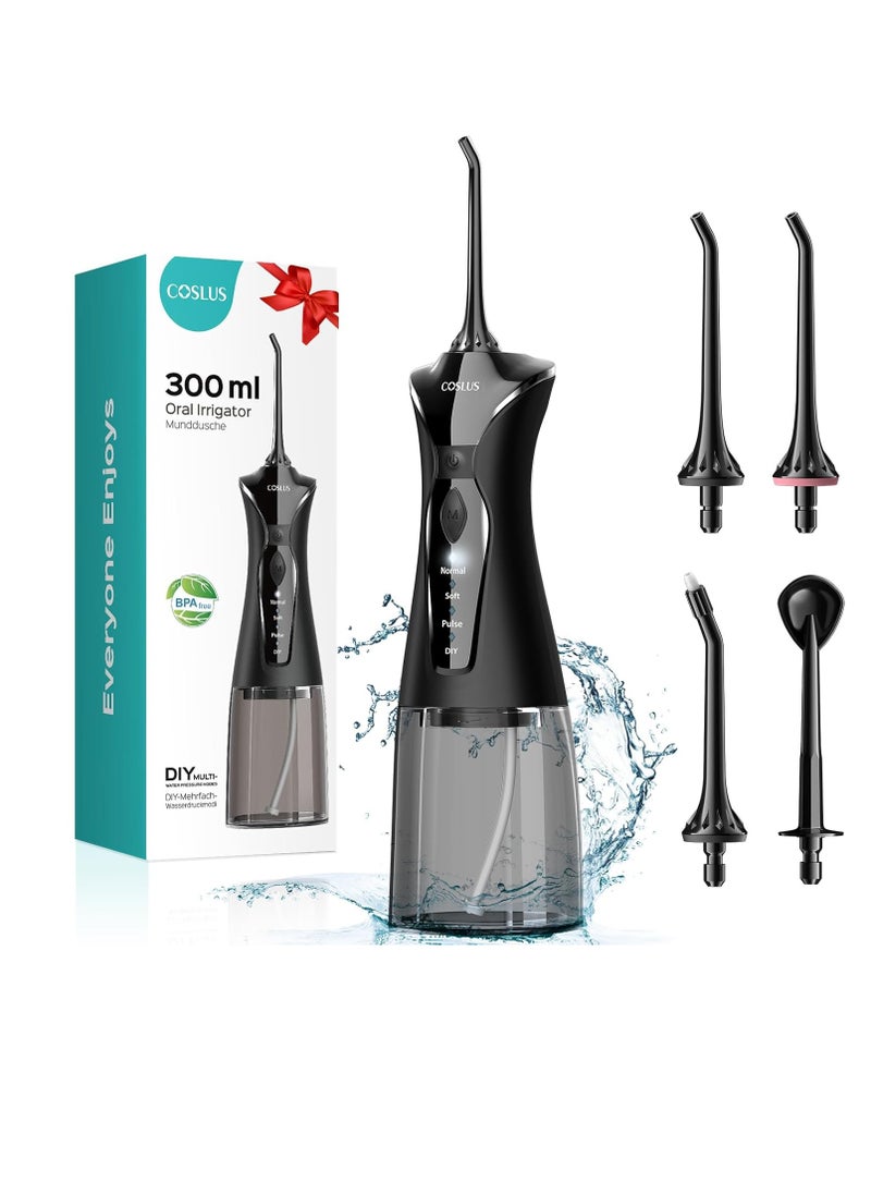 COSLUS Water Dental Flosser Pick for Teeth: 4 Modes Cordless Portable 300ML Larger Tank Water Teeth Cleaner IPX7 Waterproof Flossing Cleaning Picks for Home Travel FC5360