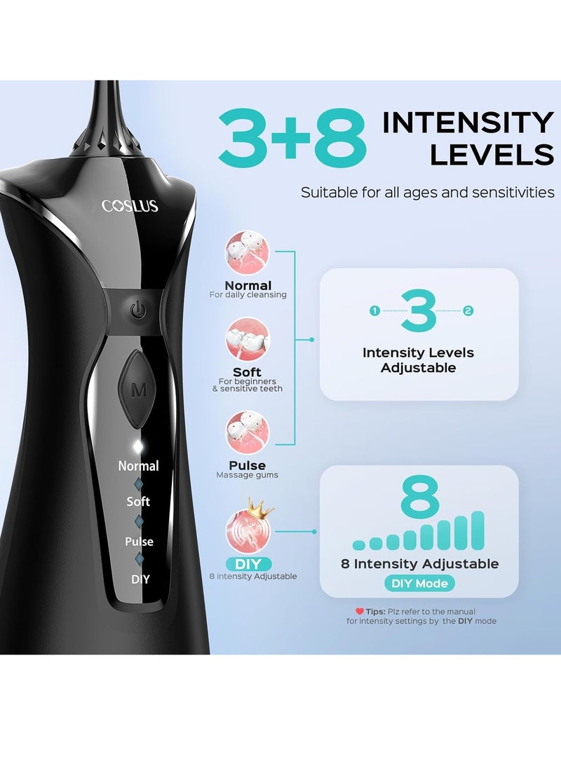 COSLUS Water Dental Flosser Pick for Teeth: 4 Modes Cordless Portable 300ML Larger Tank Water Teeth Cleaner IPX7 Waterproof Flossing Cleaning Picks for Home Travel FC5360