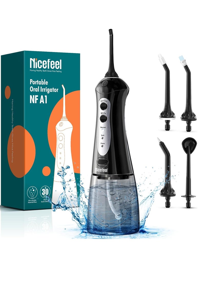 Nicefeel Water Dental Flosser Teeth Pick - Fast Charge Cordless Teeth Cleaner, 3 Modes Portable Oral Irrigator, IPX7 Waterproof Electric Water Dental Flosser for Tonsil Stone, 300ML Tank, Home Travel