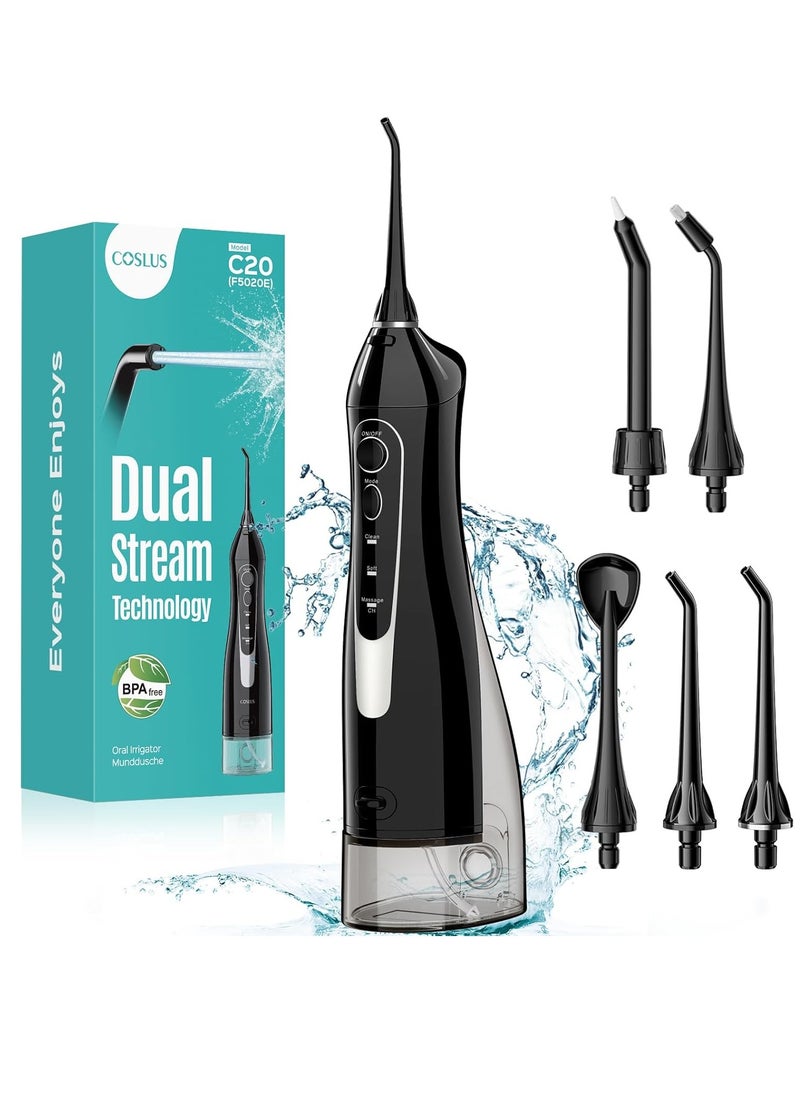 COSLUS Water Dental Flosser Teeth Pick: Portable Cordless Oral Irrigator 300ML Rechargeable Travel Irrigation Cleaner IPX7 Waterproof Electric Flossing Machine for Teeth Cleaning C20(F5020E)