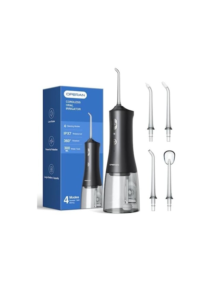 Operan Water Flossers for Teeth Cleaning Upgraded 300ml Cordless Water Dental Flossers Portable Rechargeable Oral Irrigator with 4 Modes 4 Jet Tips IPX7 Waterproof Water Floss for Home Travel (Black)