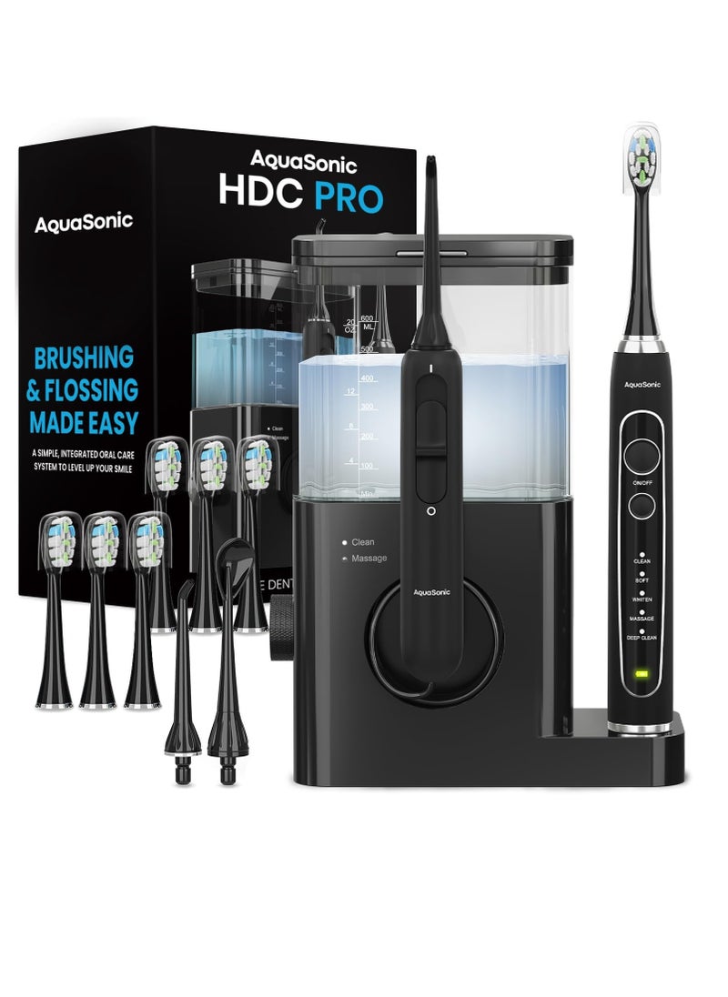 Aquasonic Home Dental Center PRO – Brushing & Flossing Made Easy – Brush & Floss – Power Toothbrush & Water Flosser – Whiter Teeth & Healthier Gums – Black Series Pro+Oral Irrigator