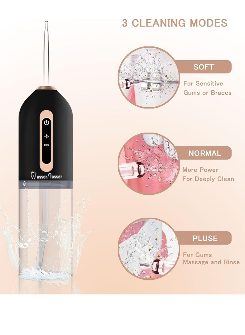 Wasserflosser-Teeth-Oral-Irrigator,Rechargeable-Waterproof,Portable Cordless,Water flossers, 3 Modes 4 Nozzles, for Home&Travel(Matte Black)
