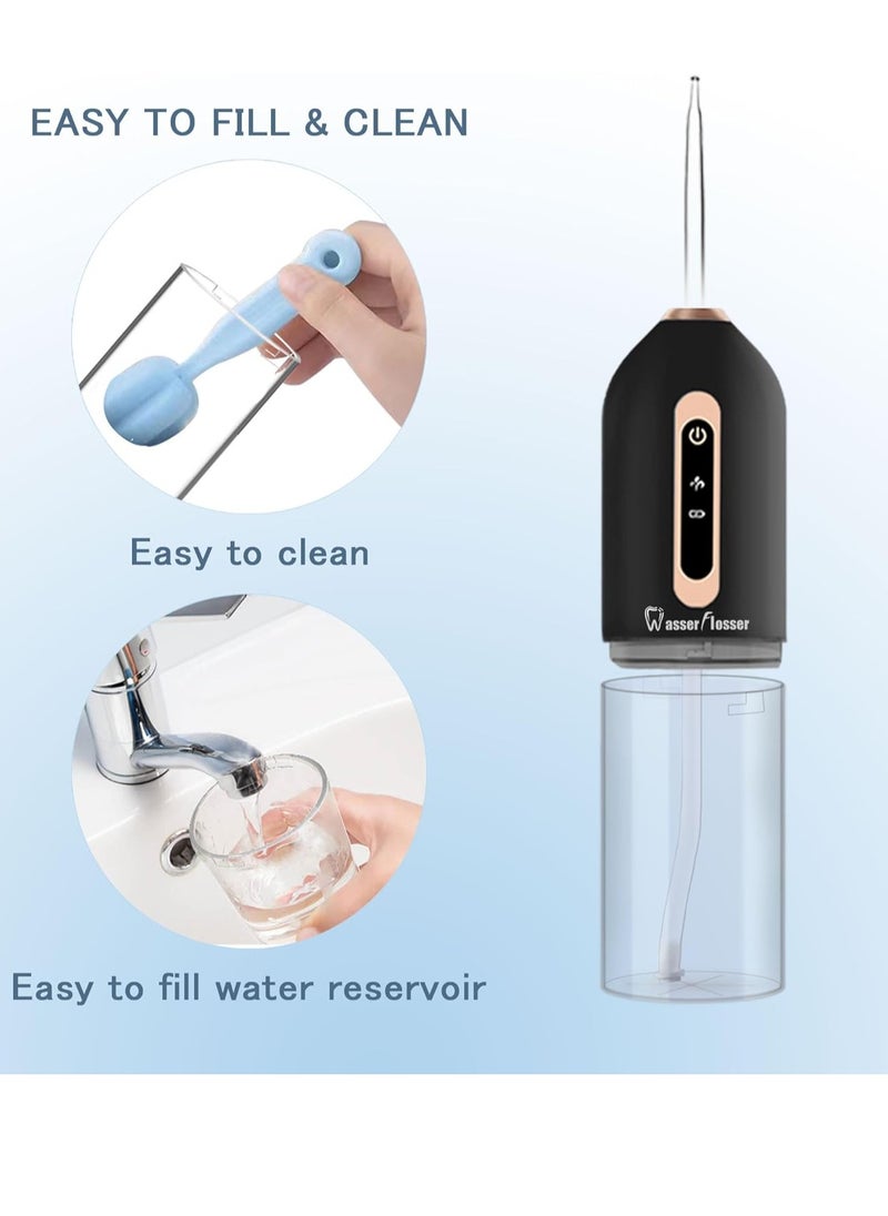 Wasserflosser-Teeth-Oral-Irrigator,Rechargeable-Waterproof,Portable Cordless,Water flossers, 3 Modes 4 Nozzles, for Home&Travel(Matte Black)