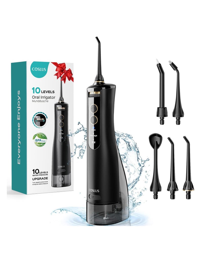 Water Dental Flosser Tooth Pick: COSLUS 10 Levels Smooth Control Portable Rechargeable Oral Irrigator Cordless Waterproof, 300ML Electric Flossing Cleaner Deep Cleaning 2025 Upgrded Travel Home WFP14