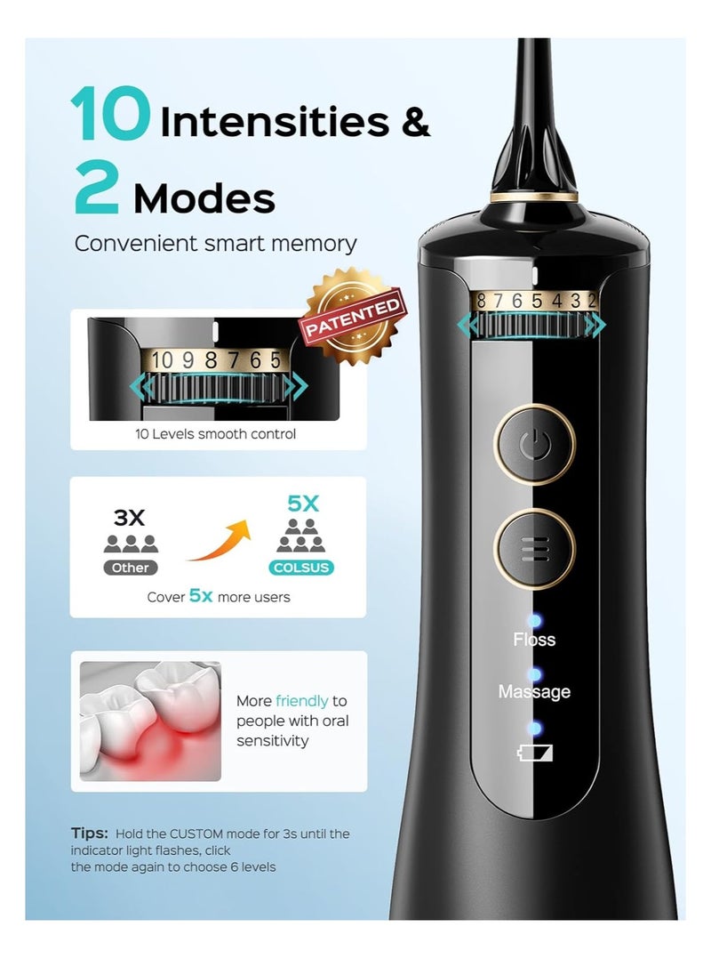 Water Dental Flosser Tooth Pick: COSLUS 10 Levels Smooth Control Portable Rechargeable Oral Irrigator Cordless Waterproof, 300ML Electric Flossing Cleaner Deep Cleaning 2025 Upgrded Travel Home WFP14