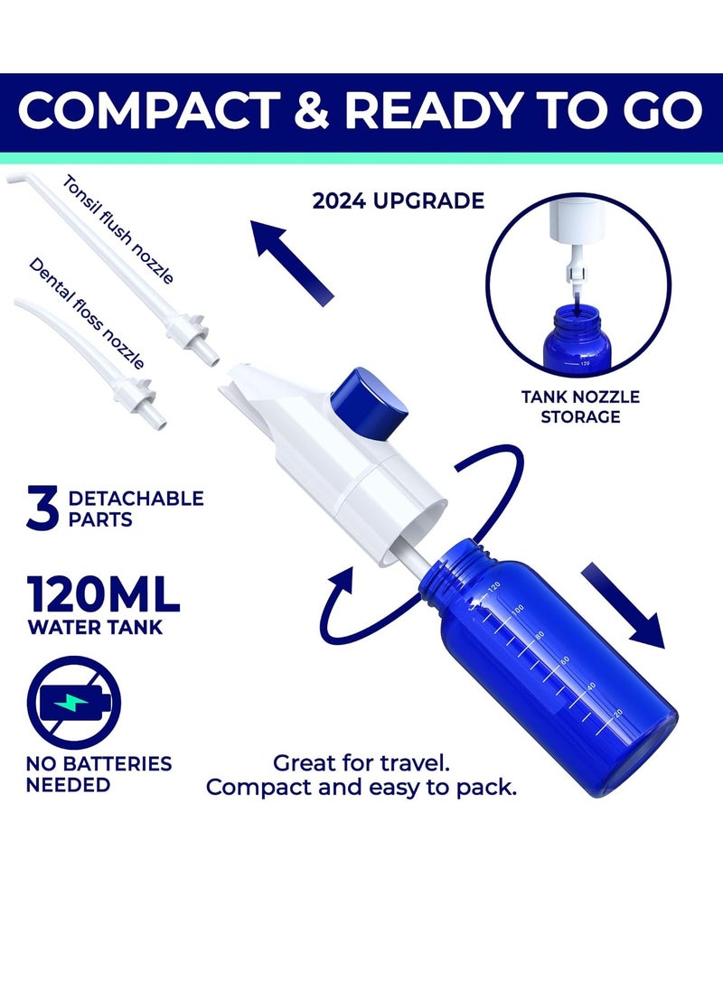 ORAVIX Dental Water Flosser Tonsil Stone Remover, Oral Irrigator Water Flosser, Gentle Water Flosser for Sensitive Teeth and Gums, Kids Water Flosser, Manual Water Flosser No Electricity or Batteries