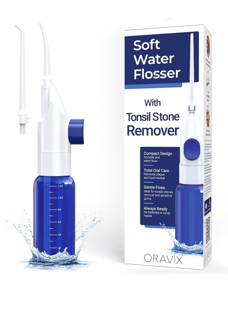 ORAVIX Dental Water Flosser Tonsil Stone Remover, Oral Irrigator Water Flosser, Gentle Water Flosser for Sensitive Teeth and Gums, Kids Water Flosser, Manual Water Flosser No Electricity or Batteries