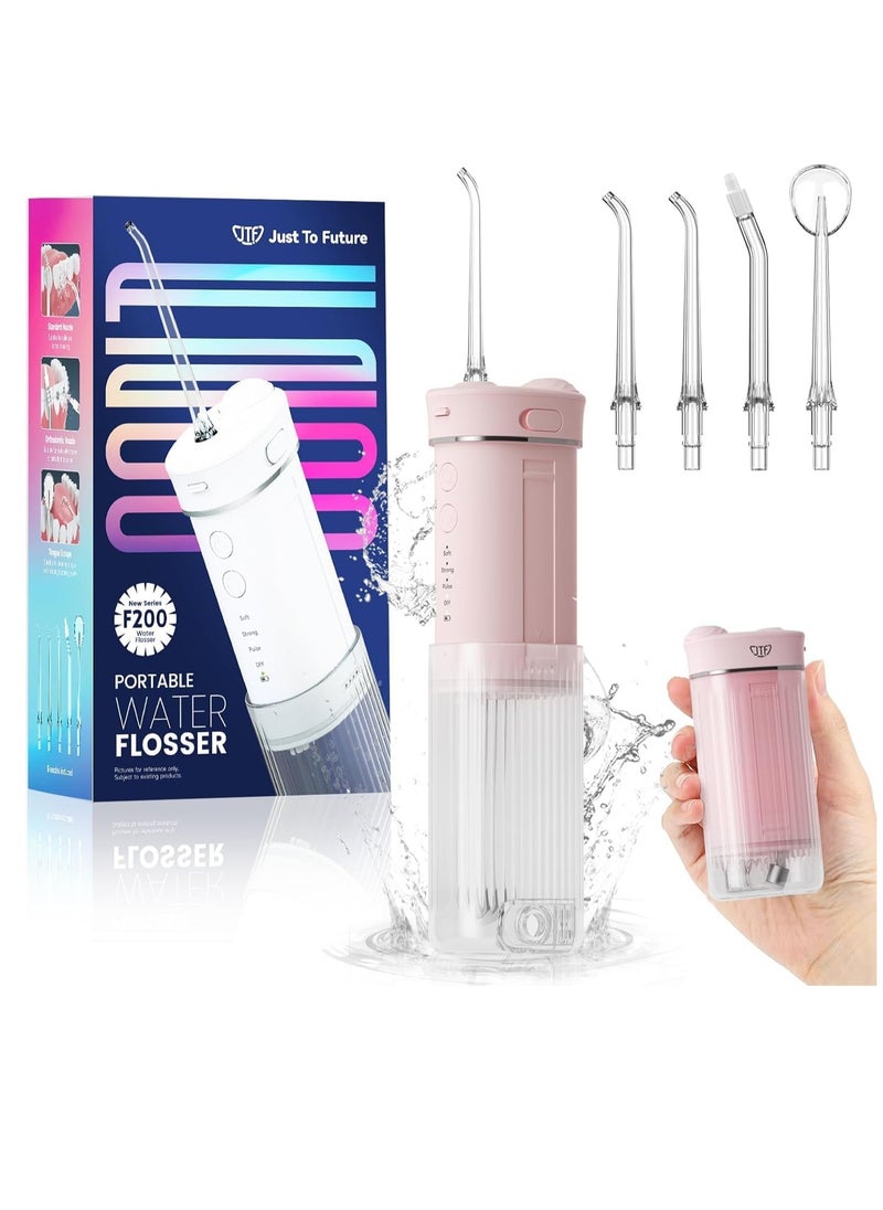 Travel Water Flosser, Portable Water Flosser, Water Teeth Cleaner Pick, Mini Portable Oral Irrigator, Telescopic Water Tank with 5 Nozzles, IPX7 Waterproof, Cordless Water Flosser for Teeth, Gums