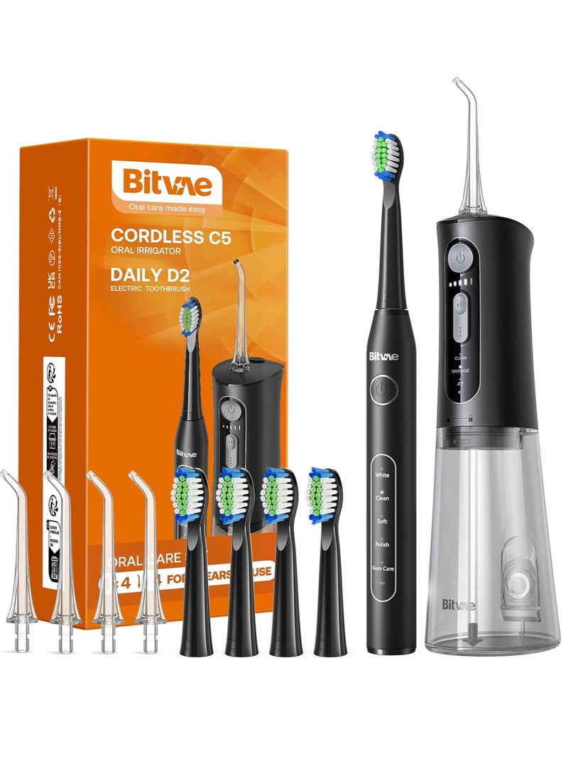 Bitvae Water Dental Flosser Teeth Picks - Cordless Water Flosser for Teeth - 5 Modes Sonic Electric Toothbrush,Upgraded Water Dental flosser Pick