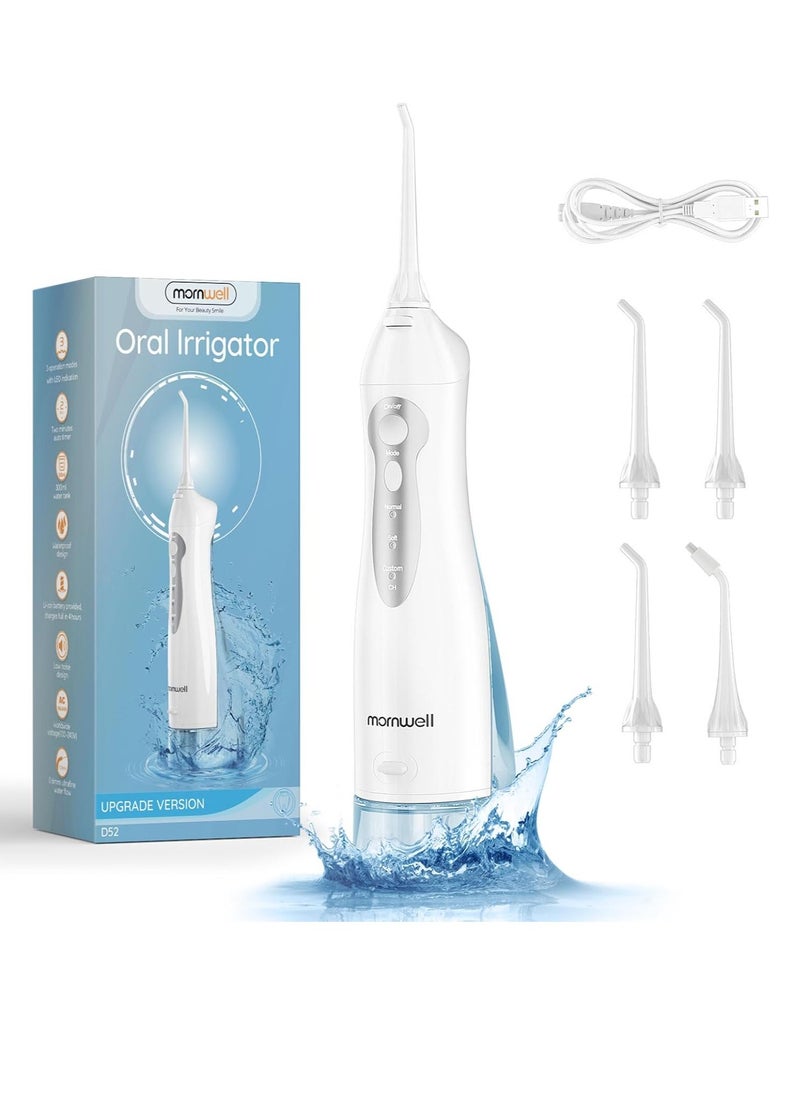 Mornwell Water Dental Flosser Teeth Pick for Teeth, Portable Cordless Water Flossers Oral Irrigator with 10 Intensity 4 Jet Rechargeable IPX7 Waterproof Water Tank Flosser Electric Travel (White)