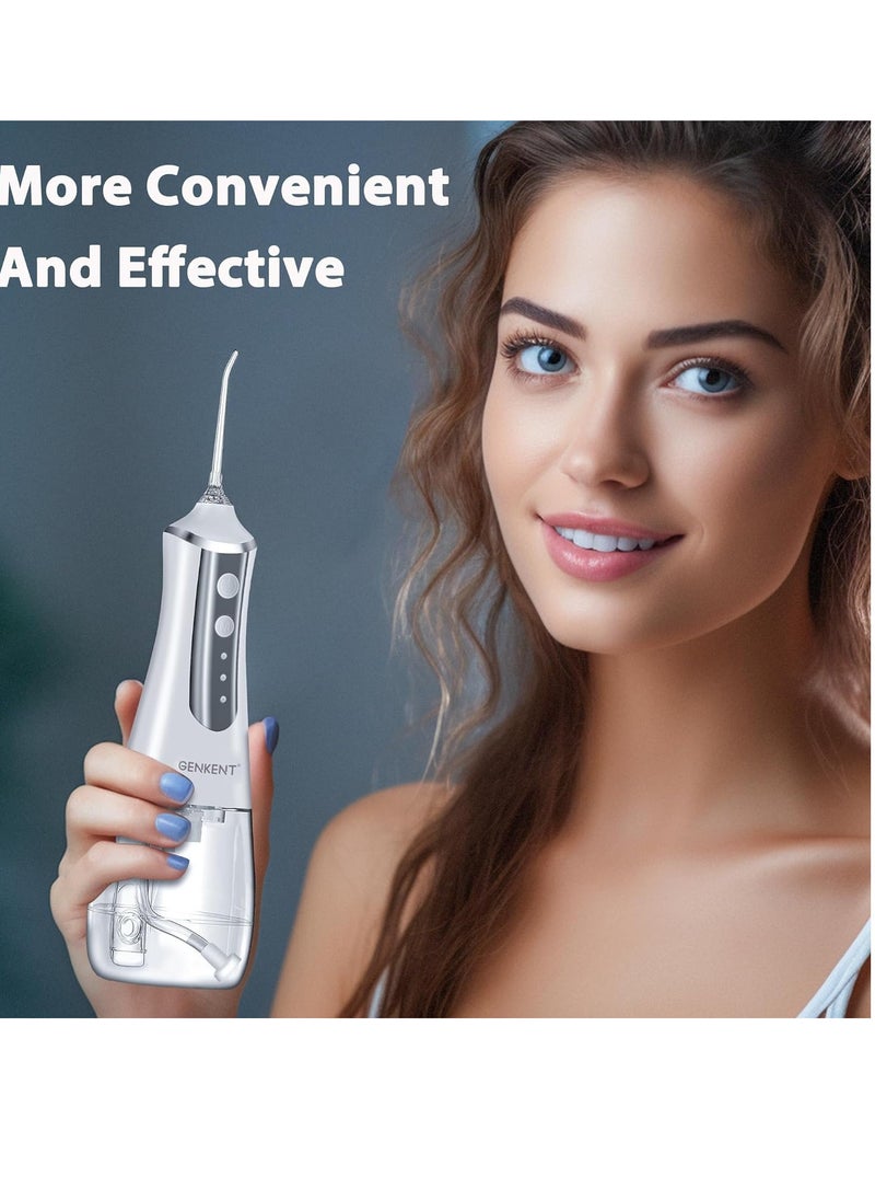 Water Flosser Pick for Teeth Cleaning 300ML Dental Oral Irrigator 3 Modes 5 Tips Rechargeable Travel Pik Waterproof Dental Picks Electric Flossing for Home (White)